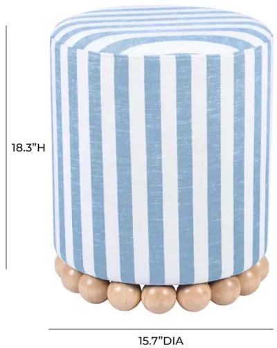 Dex Pastel Blue Striped Linen Ottoman