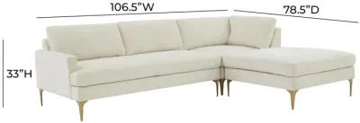 Serena Cream Velvet RAF Chaise Sectional