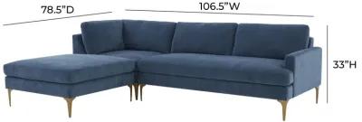 Serena Blue Velvet LAF Chaise Sectional