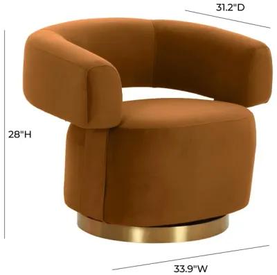 River Cognac Velvet Swivel Accent Chair