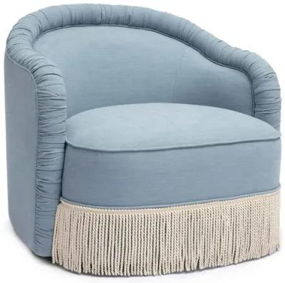 Pamela Faded Blue Recycled Fabric Tassel Lounge Chair