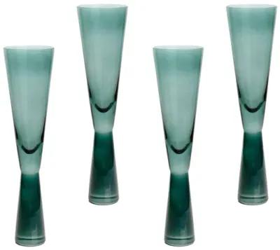 Flute Green Champagne Glasses - Set of 4