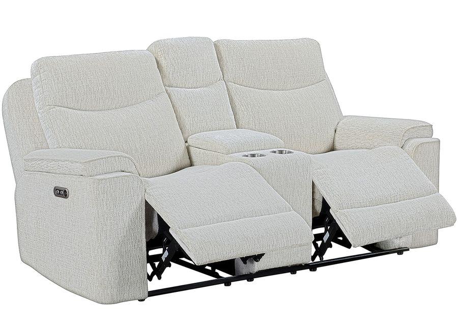 Violette White Power Reclining Console Loveseat W/ Power Headrests