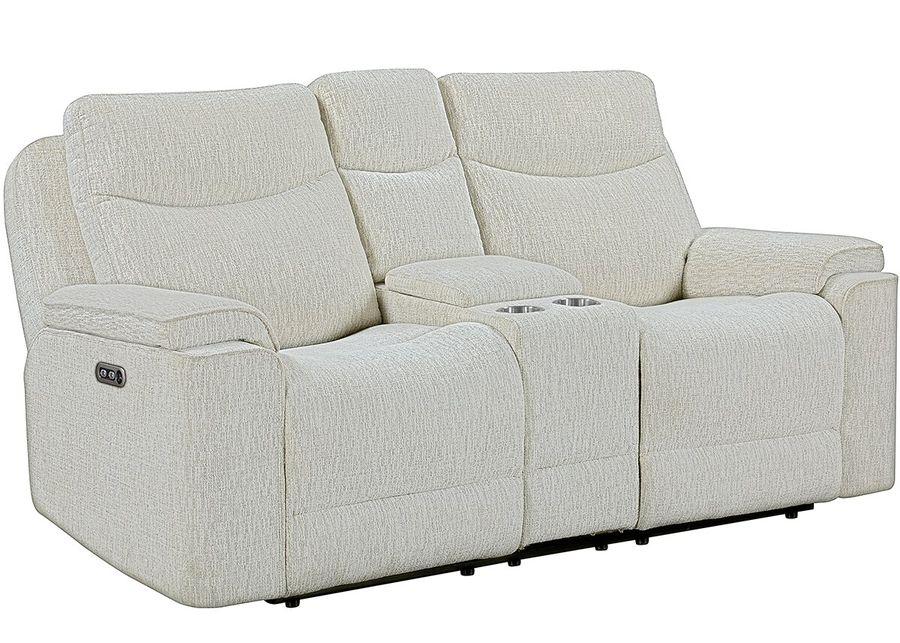 Violette White Power Reclining Console Loveseat W/ Power Headrests