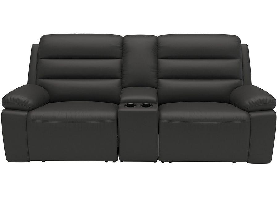 Duke Dark Gray Leather Power Reclining Console Loveseat W/ Power Headrests