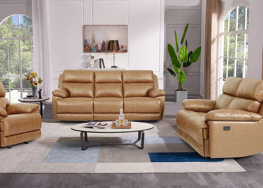 Joliet Tan Leather Power Reclining Loveseat