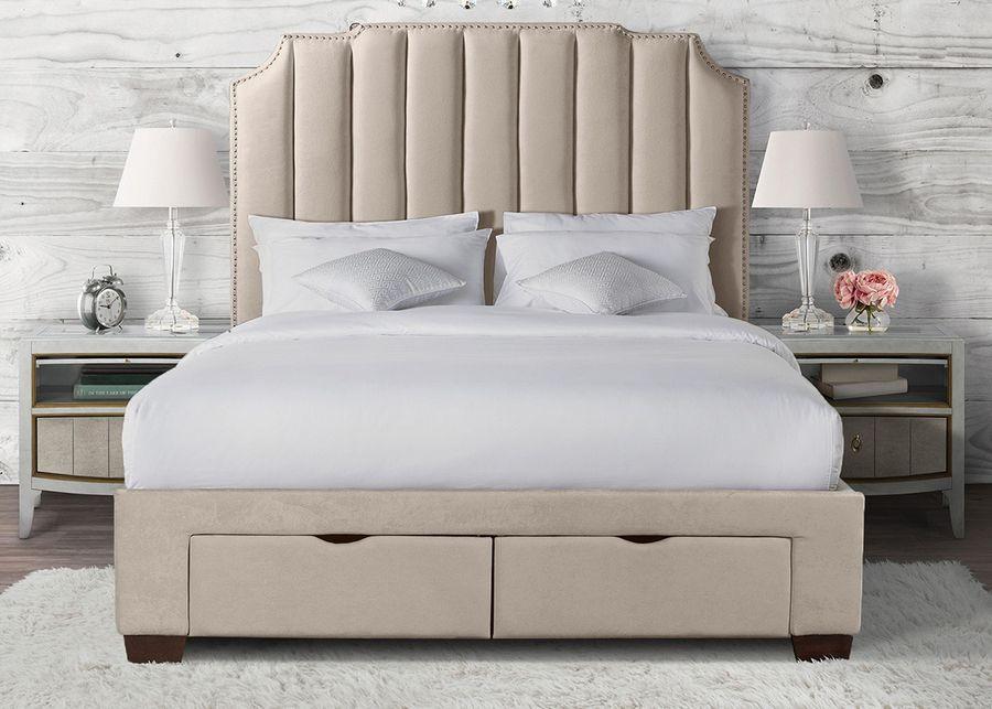 Emory Beige King Upholstered Storage Bed