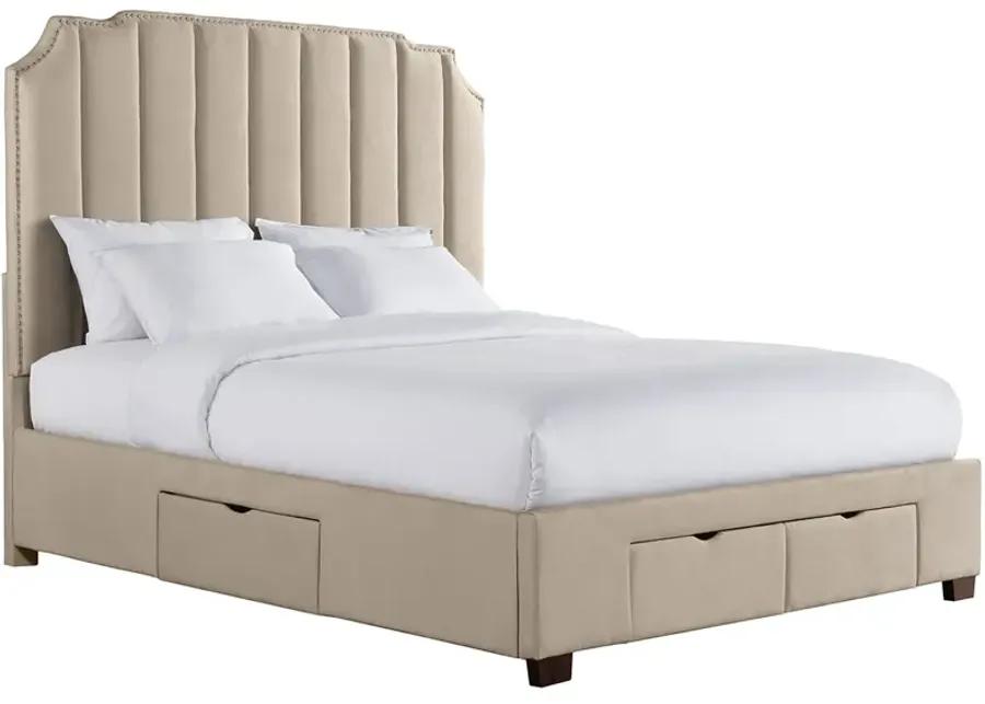 Emory Beige King Upholstered Storage Bed