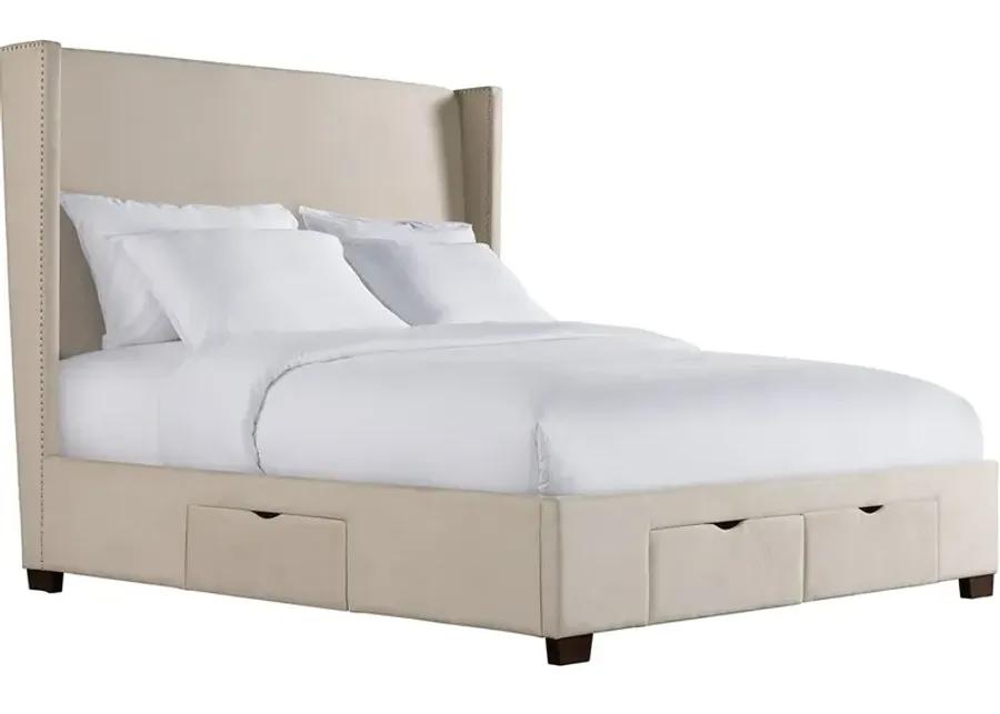 Kiara Beige King Upholstered Storage Bed