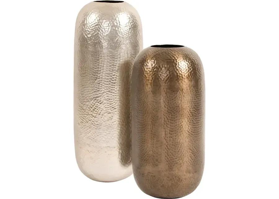 Oversized Metal Cylinder Vase with Hammered Deep Bronze Finish, Small