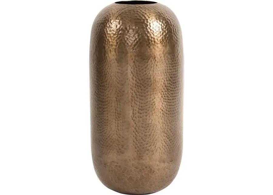 Oversized Metal Cylinder Vase with Hammered Deep Bronze Finish, Small