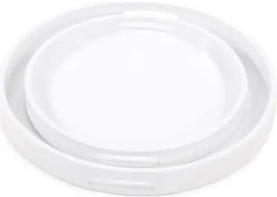 White Lacquer Round Wood Tray Set