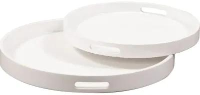 White Lacquer Round Wood Tray Set