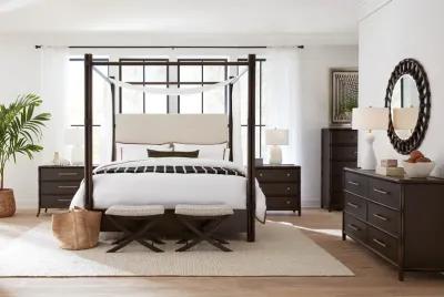 Retreat Pole Rattan King Upholstered Poster Bed w/Canopy