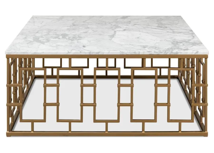 Brass Gate Cocktail Table W/ Wht Marble