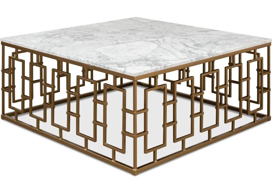 Brass Gate Cocktail Table W/ Wht Marble