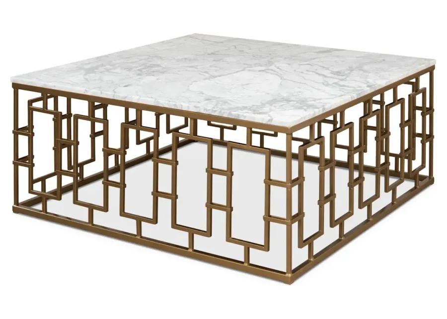 Brass Gate Cocktail Table W/ Wht Marble