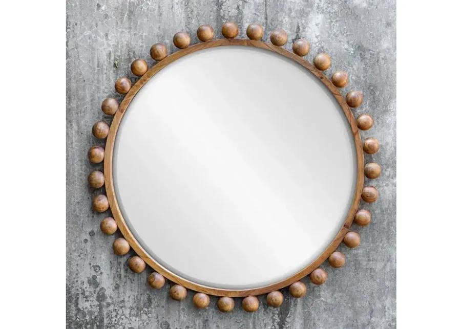 Cyra Wood Beaded Round Mirror