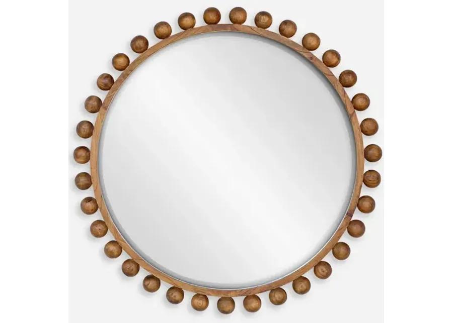 Cyra Wood Beaded Round Mirror