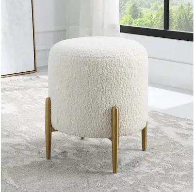 Arles White Shearling Brass Ottoman