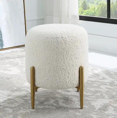 Arles White Shearling Brass Ottoman